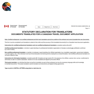 Statutory Declaration for Translators (Form PPTC 659)