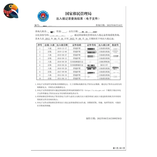 Exit-Entry Record (Mainland)